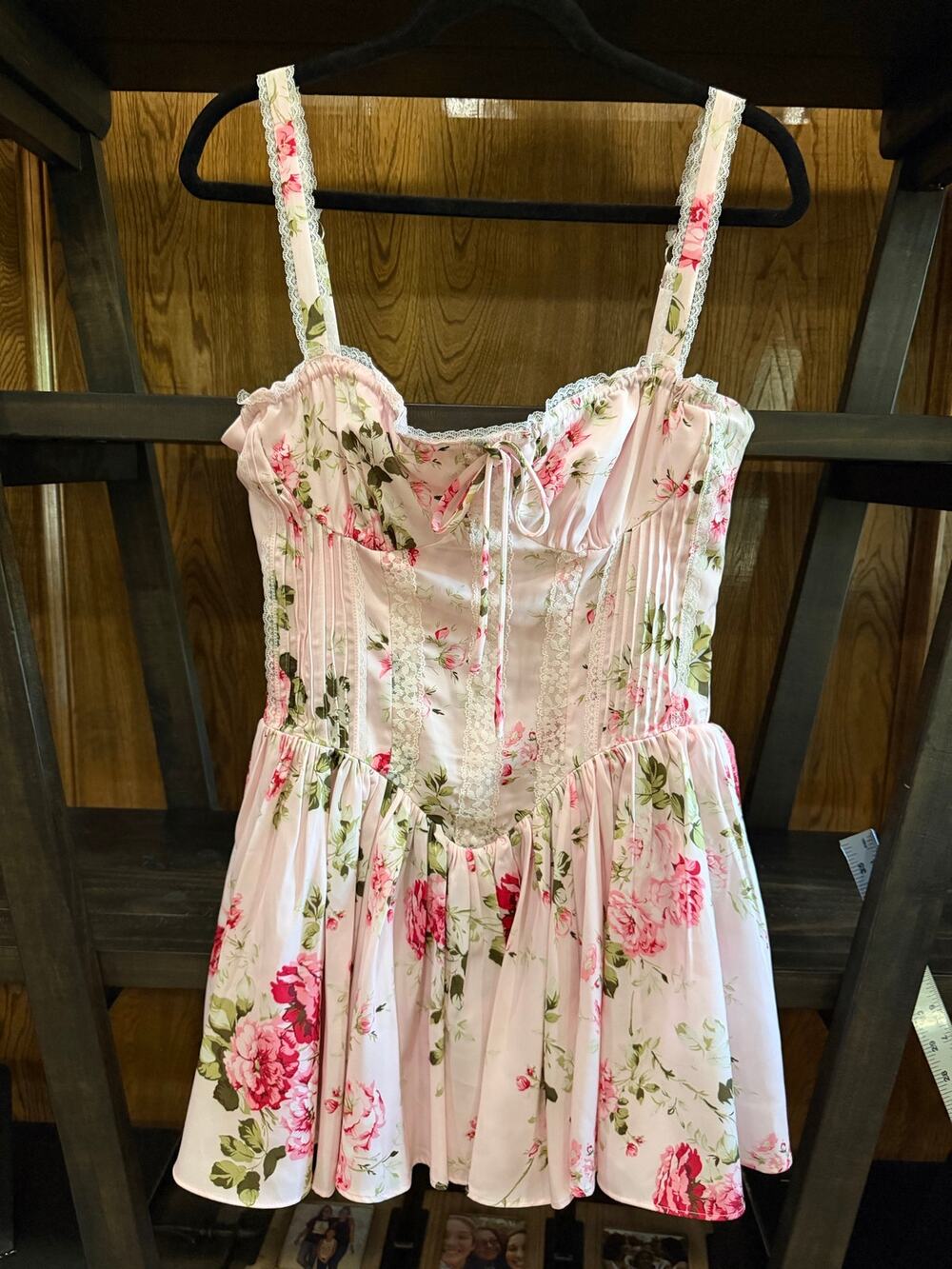 Windsor Pink Floral Bustier Mini Dress - Cottagecore Lace Trim Size S NWT